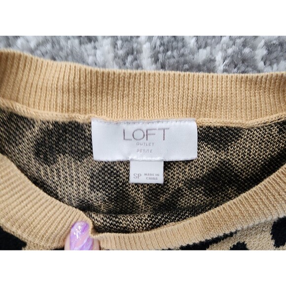 LOFT Leopard Print Crew Neck Sweater Animal Tan Brown PETITE SMALL - Picture 5 of 7